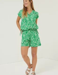 FatFace Val Leaf Linen Blend Shirt Bright Green Sale