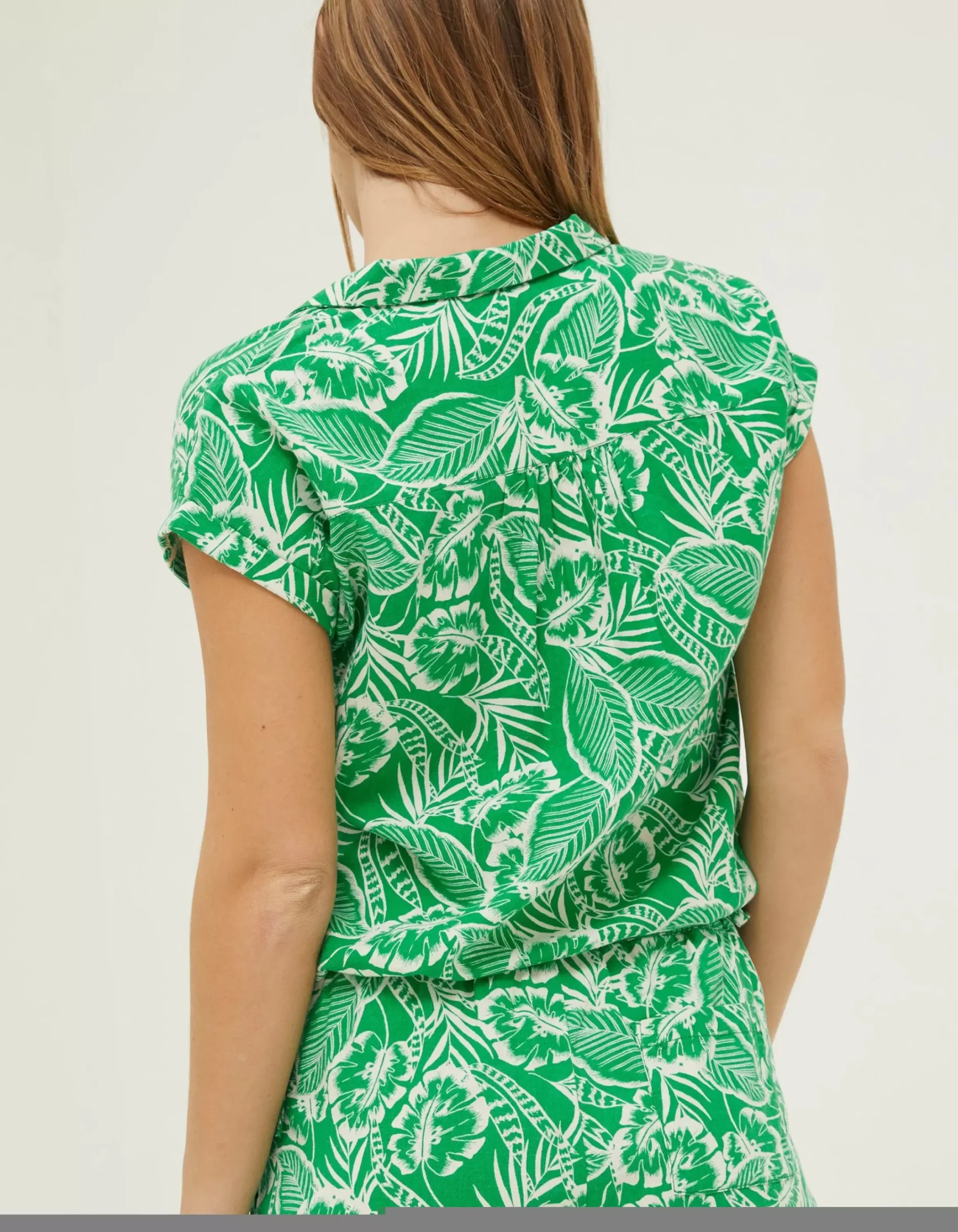 FatFace Val Leaf Linen Blend Shirt Bright Green Sale