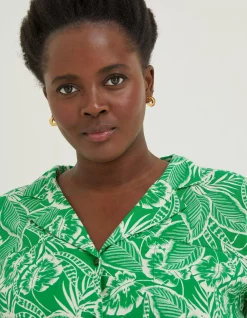 FatFace Val Leaf Linen Blend Shirt Bright Green Sale