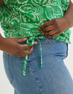 FatFace Val Leaf Linen Blend Shirt Bright Green Sale