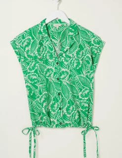 FatFace Val Leaf Linen Blend Shirt Bright Green Sale