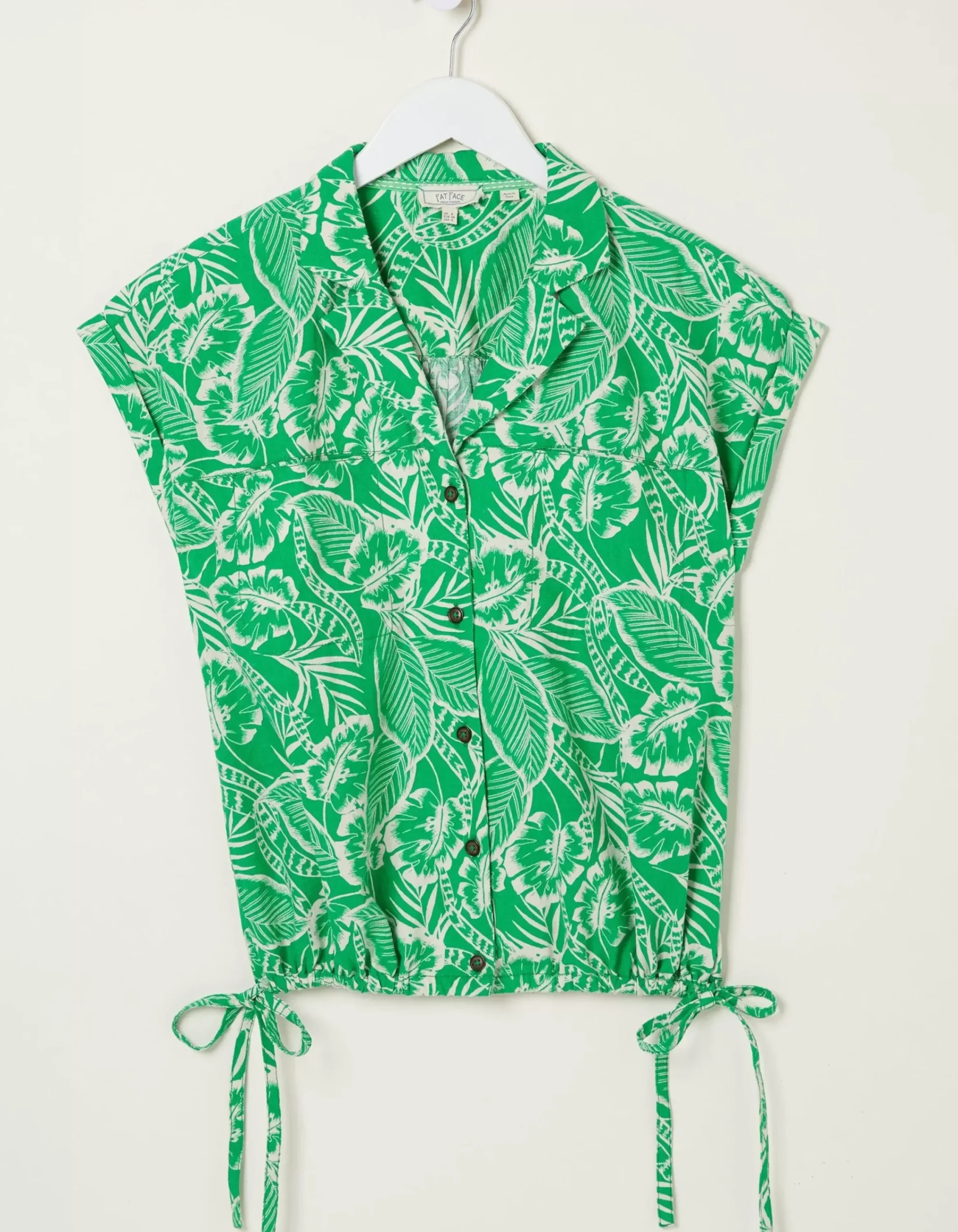 FatFace Val Leaf Linen Blend Shirt Bright Green Sale
