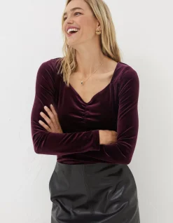 FatFace Valerie Velvet Top Plum Clearance