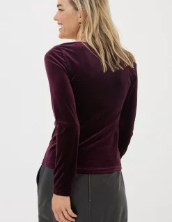FatFace Valerie Velvet Top Plum Clearance