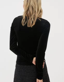 FatFace Valerie Velvet Top Black