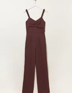 FatFace Vic Linen Jumpsuit Dark Brown Clearance