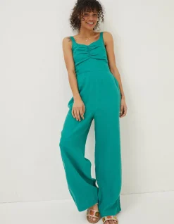 FatFace Vic Linen Jumpsuit Teal Green