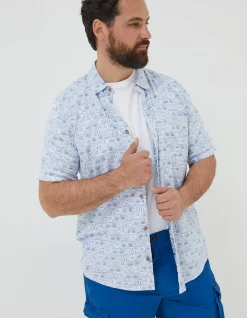 FatFace Vintage Tile Print Shirt Light Blue Best