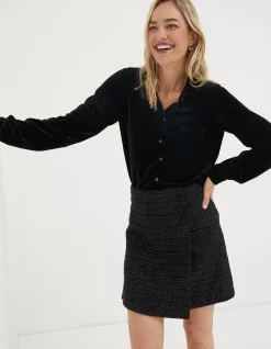 FatFace Viola Velvet Shirt Black Hot