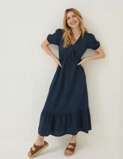 FatFace Vivvie Linen Midi Dress Navy Hot