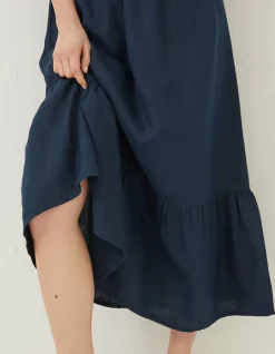 FatFace Vivvie Linen Midi Dress Navy Hot
