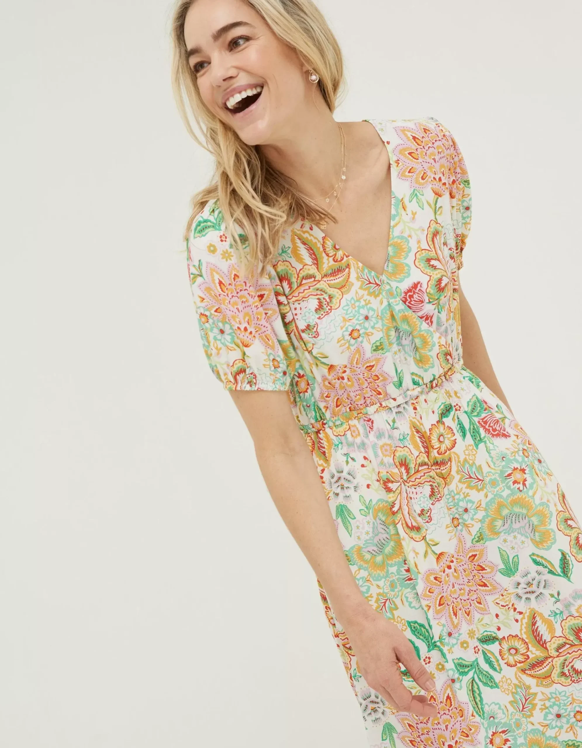 FatFace Vivvie Paradise Midi Dress Ivory Outlet