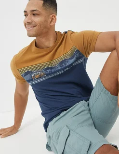 FatFace Volkswagen Chest Stripe T-Shirt Tan Sale
