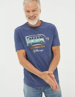 FatFace Vw Bottle Printed T-Shirt Navy Marl New