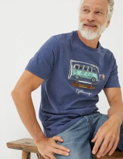 FatFace Vw Bottle Printed T-Shirt Navy Marl New
