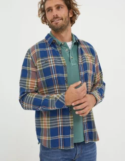 FatFace Waddon Indigo Check Shirt Navy Discount