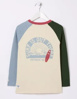 FatFace Waffle Jersey Raglan T-Shirt Oatmeal Clearance