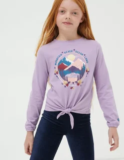 FatFace Waist Tie Long Sleeve T-Shirt Lilac Online