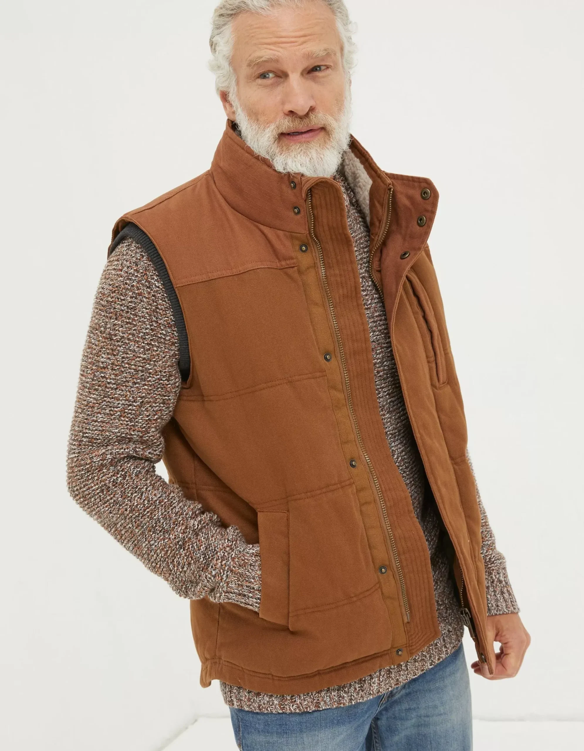 FatFace Wardly Canvas Gilet Chestnut Brown Outlet