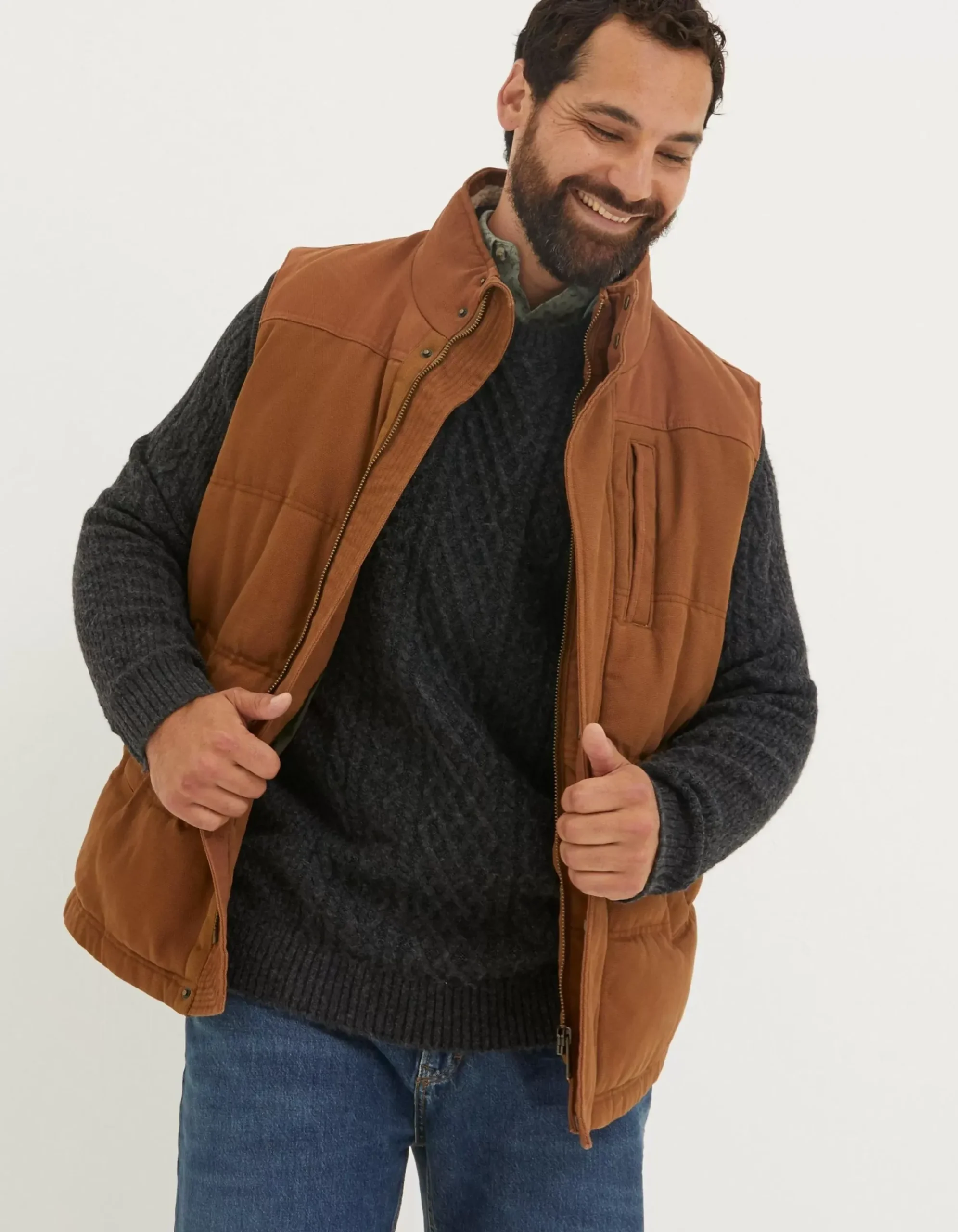 FatFace Wardly Canvas Gilet Chestnut Brown Outlet
