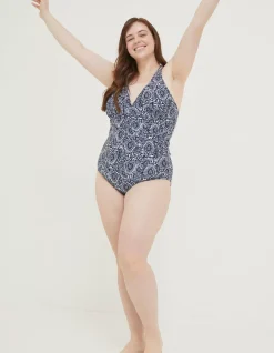 FatFace Watercolour Batik Swimsuit Navy Online