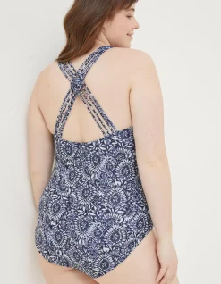 FatFace Watercolour Batik Swimsuit Navy Online