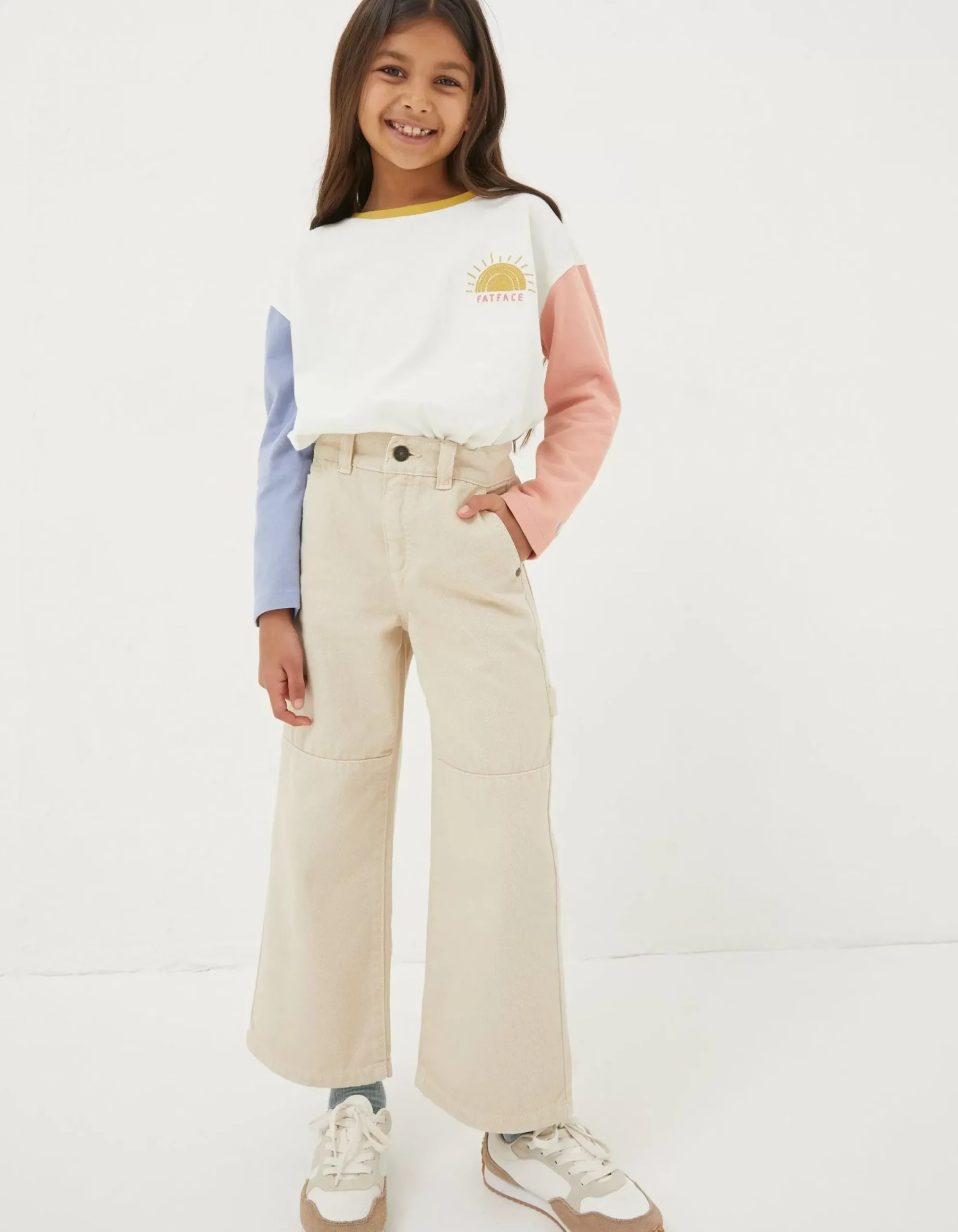 FatFace Waye Wide Leg Trousers Natural Clearance