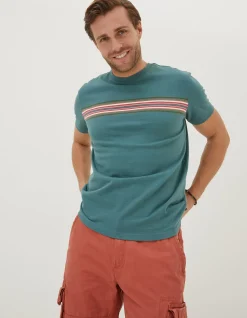 FatFace West Bay Chest Stripe T-Shirt Teal Green Clearance