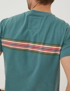 FatFace West Bay Chest Stripe T-Shirt Teal Green Clearance