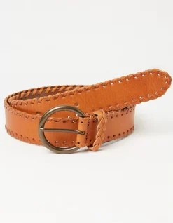 FatFace Whipstitch Western Belt Tan New