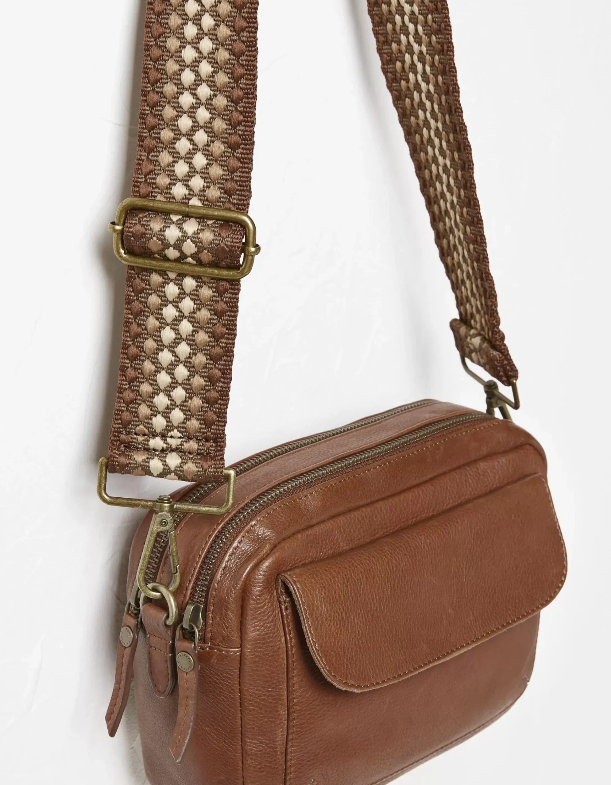 FatFace Wide Embroidered Bag Strap Tan Discount