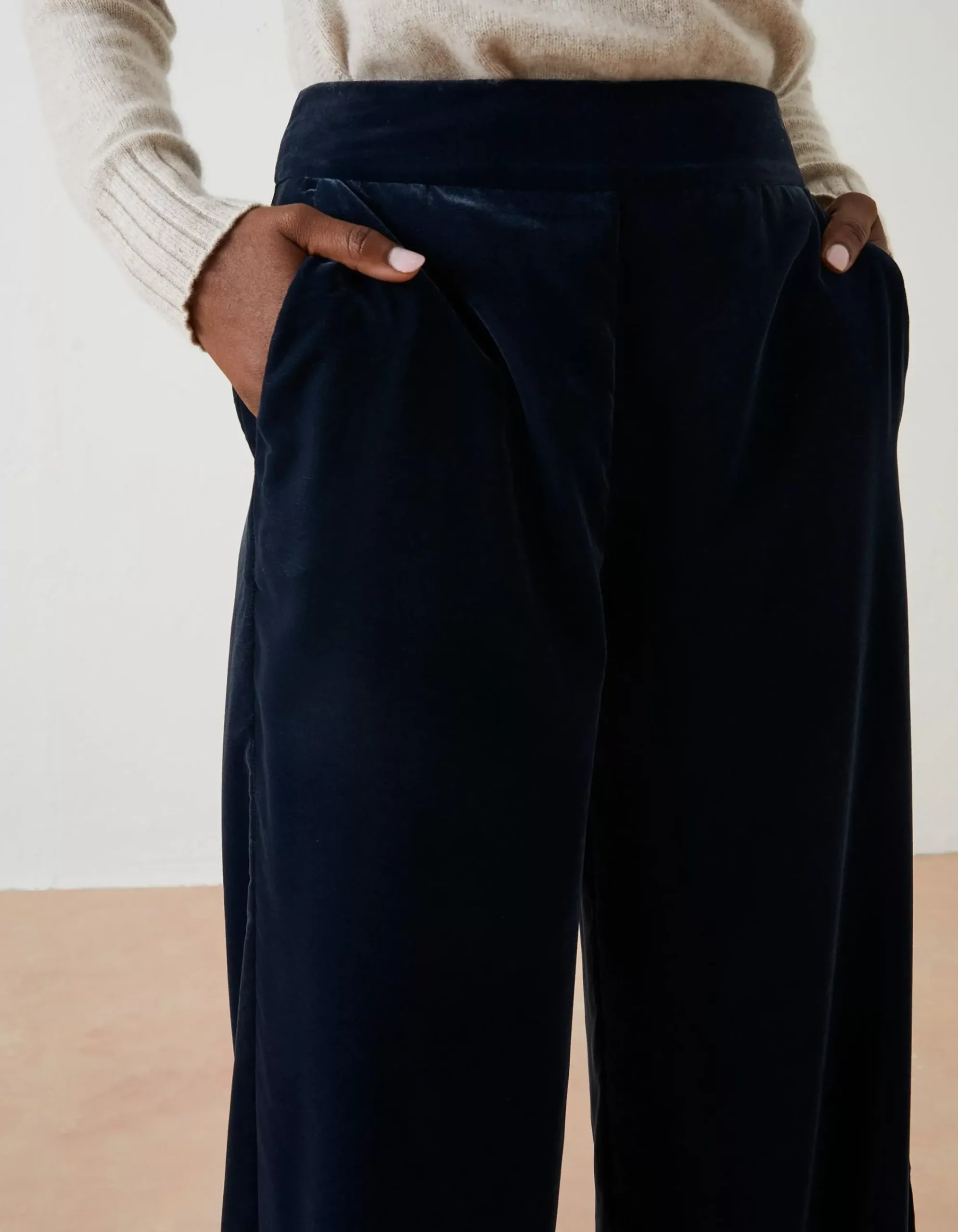FatFace Wide Leg Velvet Trousers Dark Navy Outlet