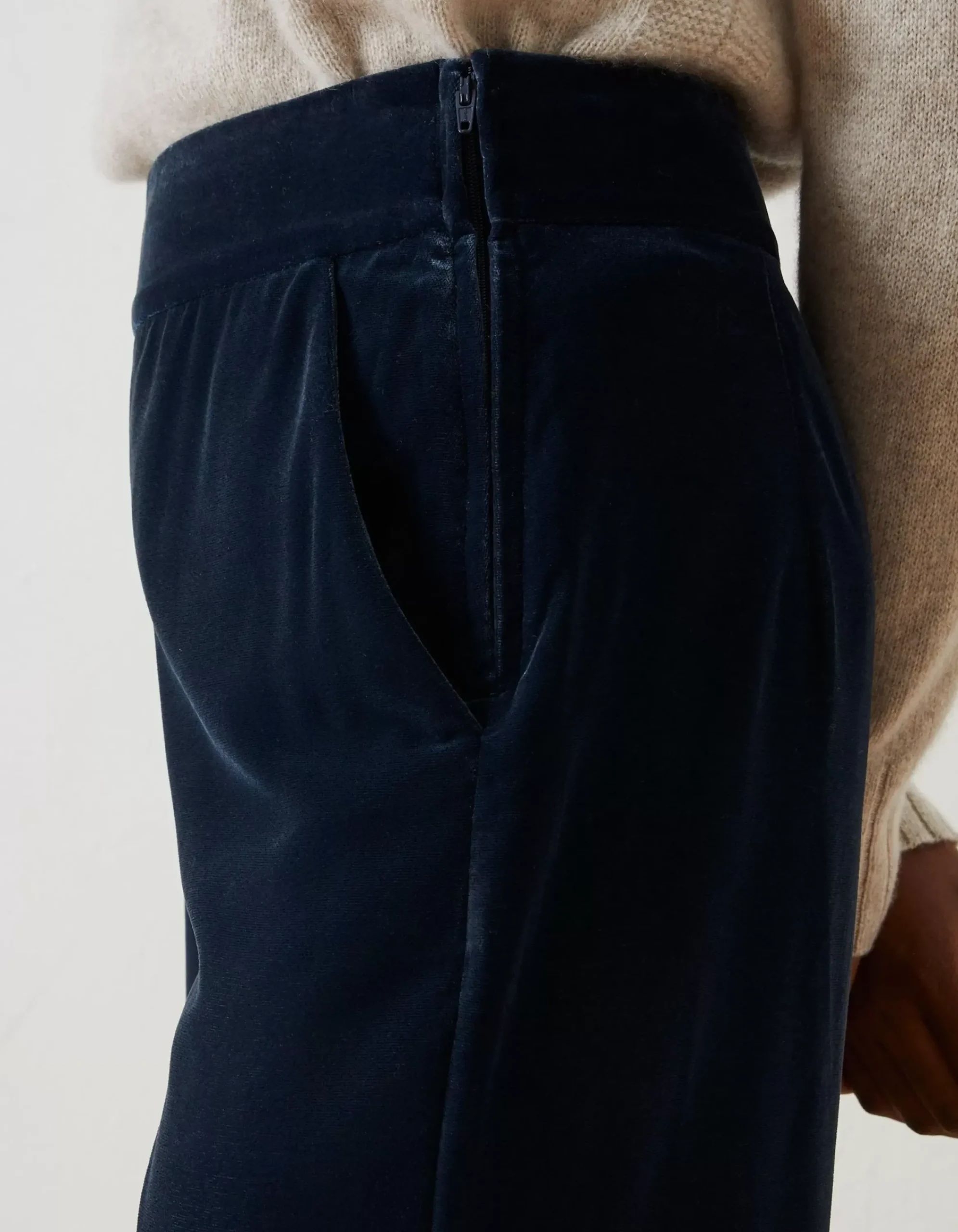FatFace Wide Leg Velvet Trousers Dark Navy Outlet