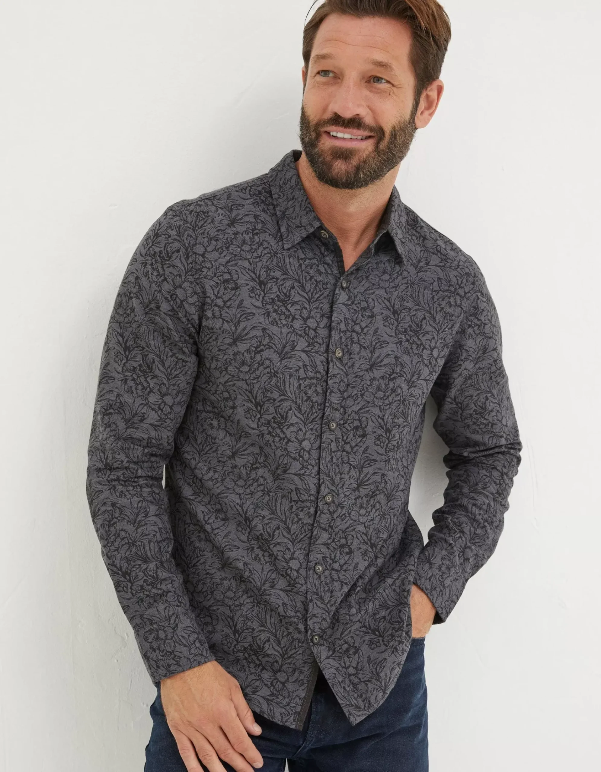 FatFace Wild Floral Print Shirt Charcoal Marl Best
