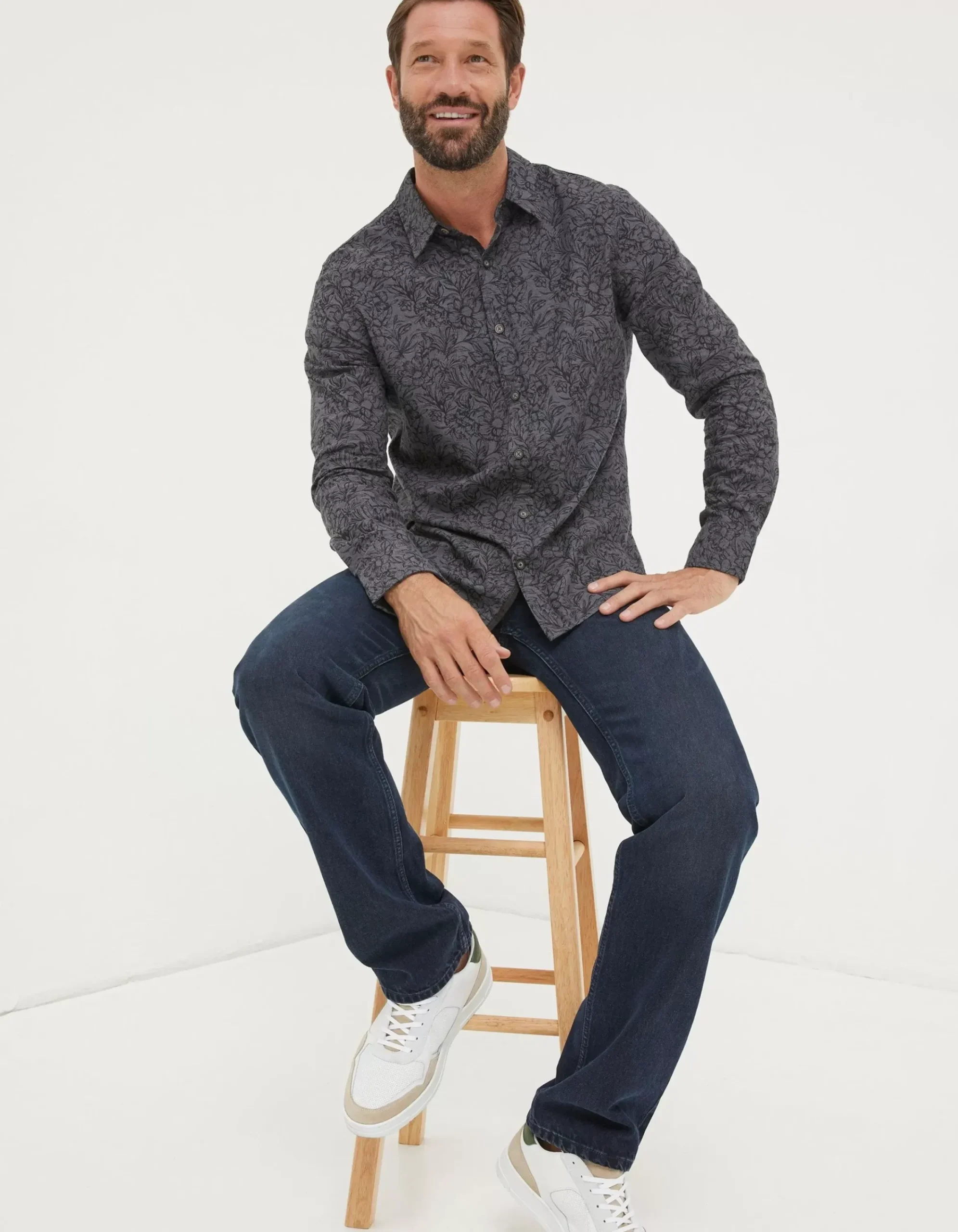 FatFace Wild Floral Print Shirt Charcoal Marl Best