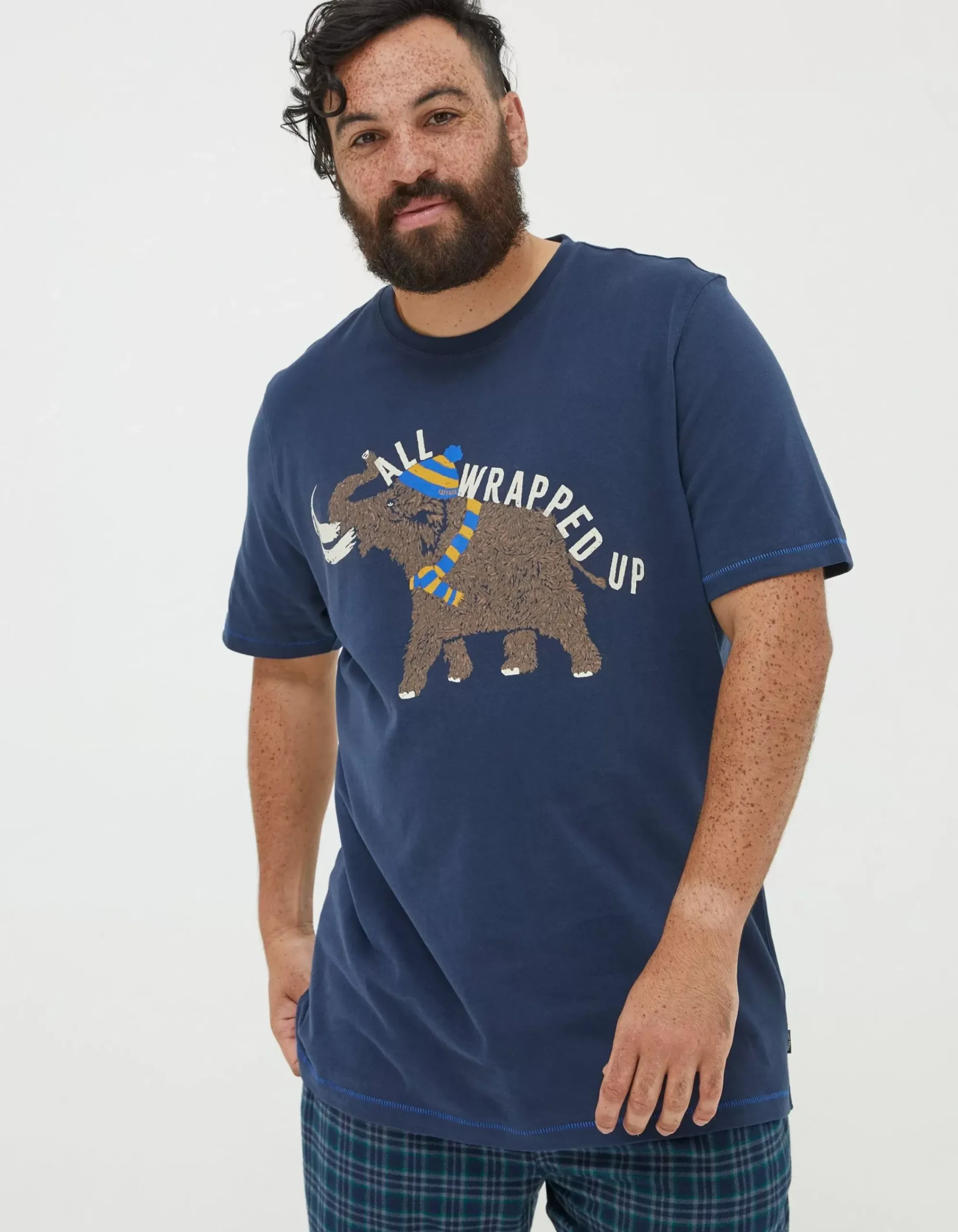 FatFace Wilfred Woolly Mammoth Graphic T-Shirt Navy Clearance