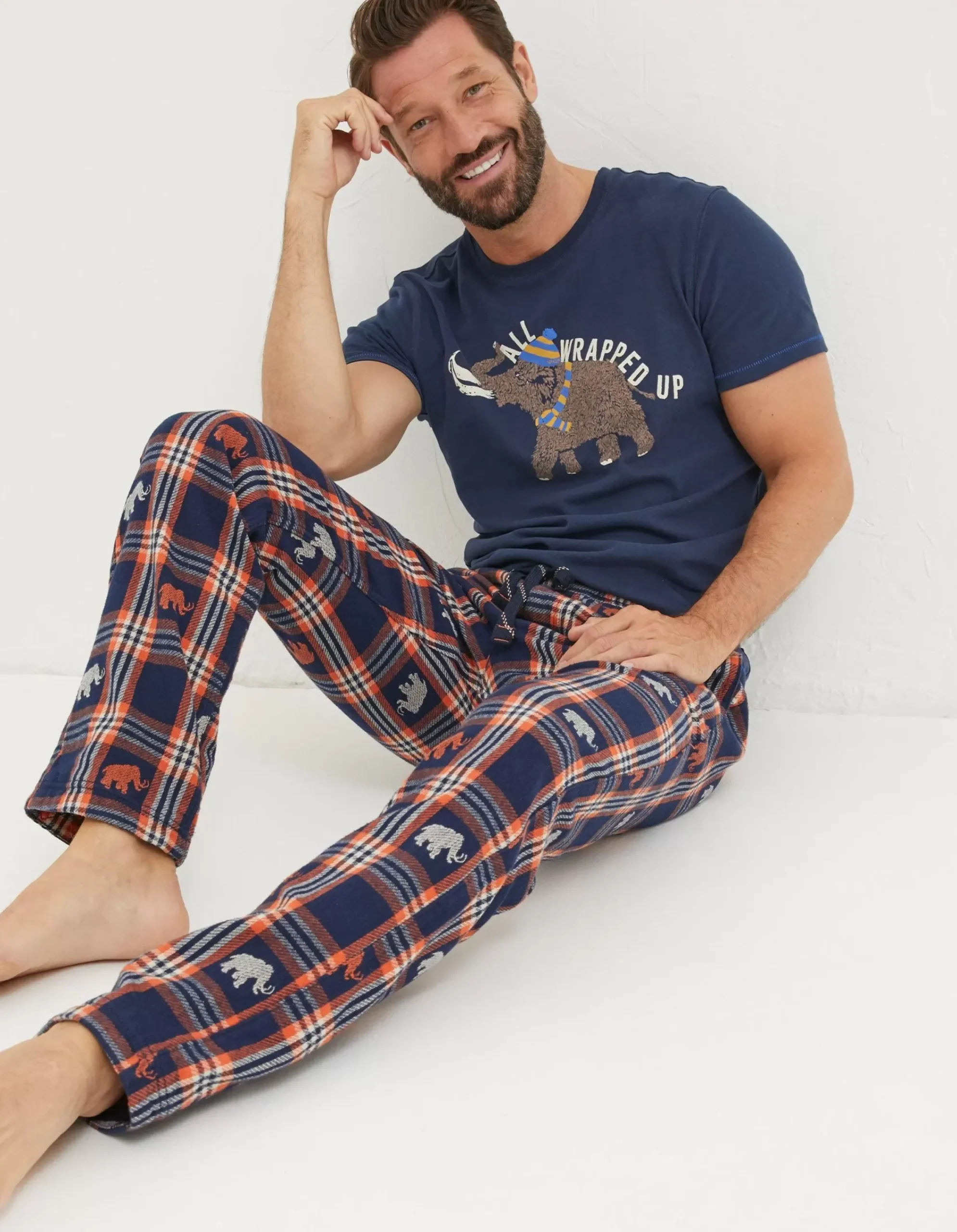 FatFace Wilfred Woolly Mammoth Pyjama Bottoms Navy Online