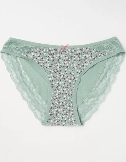 FatFace Willow Floral High Leg Knickers Green Haze Best