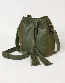 FatFace Winalie Leather Mini Bucket Bag Khaki Green Discount