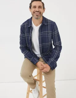 FatFace Windowpane Check Shirt Navy Marl Outlet