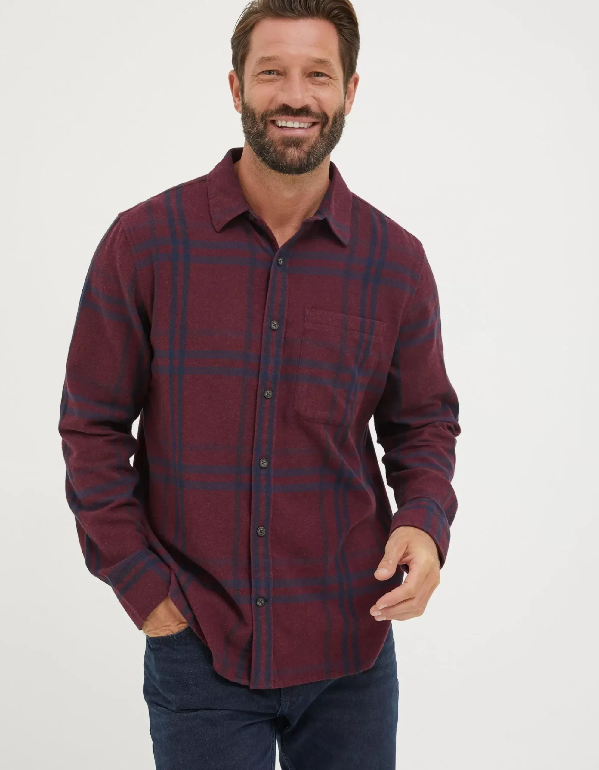 FatFace Windowpane Check Shirt Burg Marl Sale