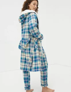 FatFace Winter Check Robe Cobalt Blue Best