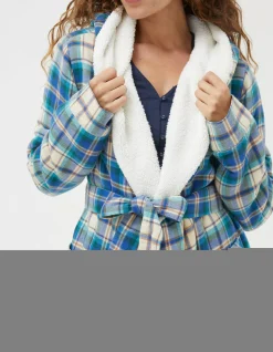 FatFace Winter Check Robe Cobalt Blue Best
