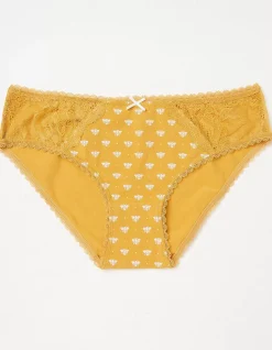 FatFace Woodblock Bee Mini Knickers Mustard Yellow Best