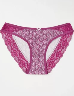 FatFace Woodblock Floral High Leg Knickers Dark Purple Outlet