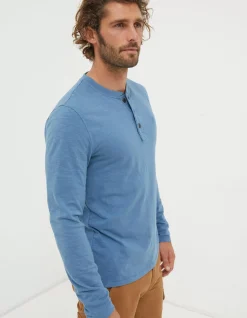 FatFace Woodside Slub Cotton Henley Light Denim Blue Sale