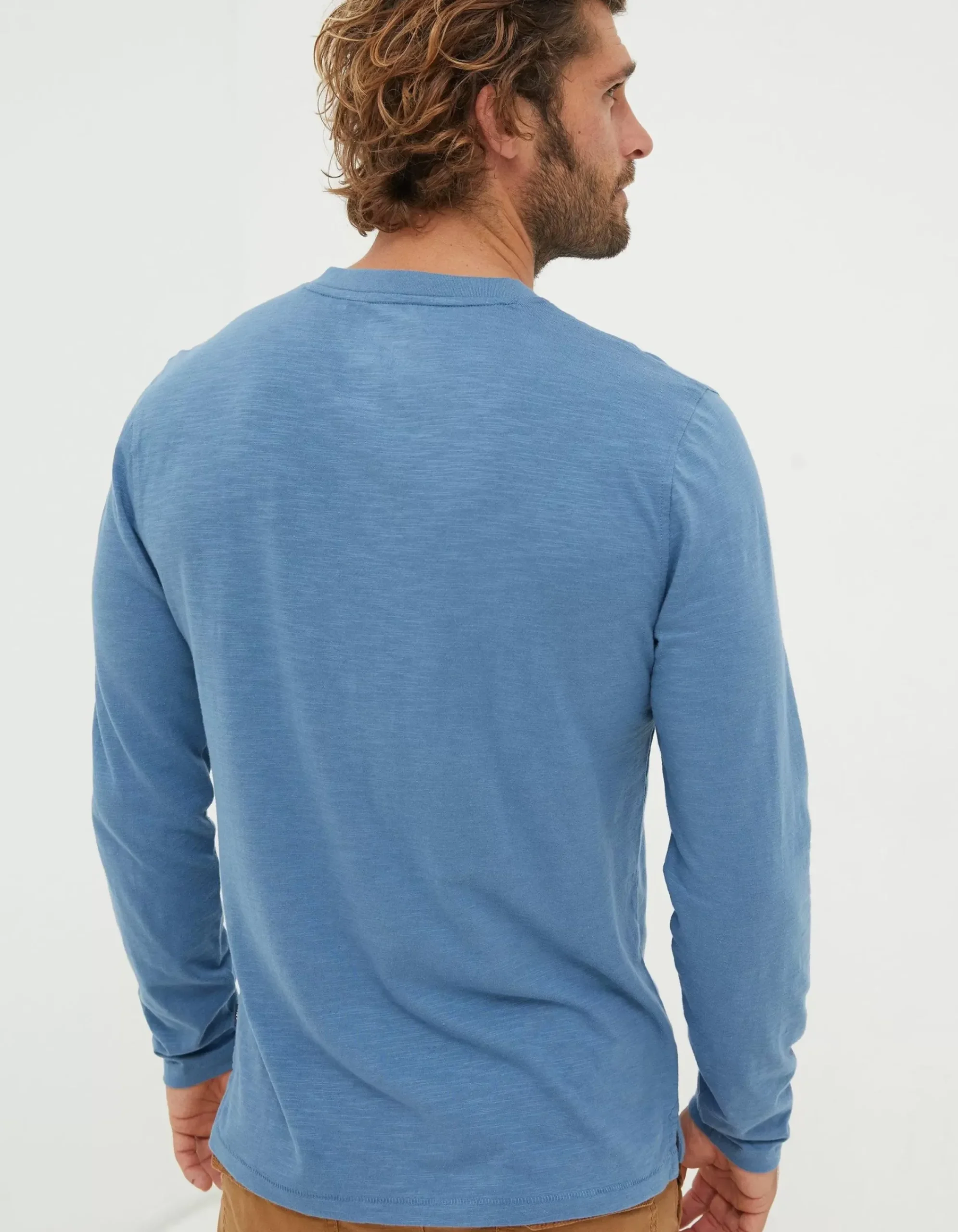 FatFace Woodside Slub Cotton Henley Light Denim Blue Sale