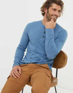 FatFace Woodside Slub Cotton Henley Light Denim Blue Sale