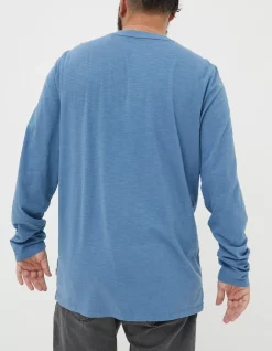 FatFace Woodside Slub Cotton Henley Light Denim Blue Sale