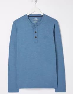 FatFace Woodside Slub Cotton Henley Light Denim Blue Sale
